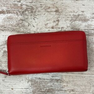 Levenger red leather zip-around accordion wallet